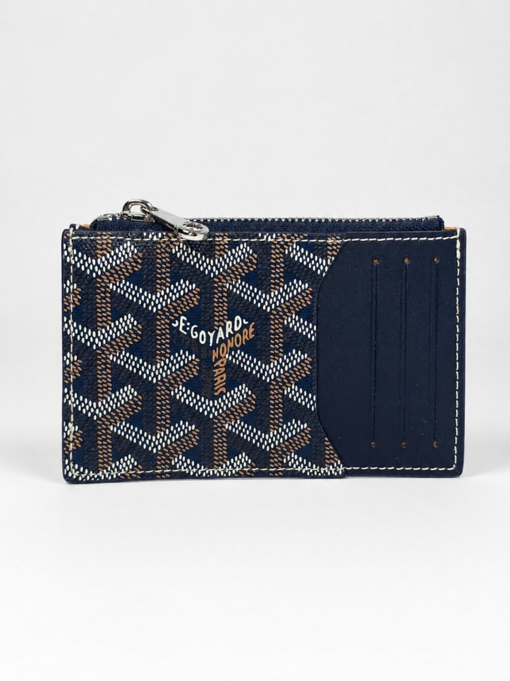 Goyard Bourbon Zipped Card Holder Wallet Navy Goyardine Canvas - New
